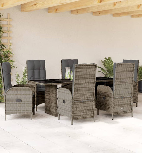 7-tlg. Garten-Essgruppe mit Kissen Grau Poly Rattan