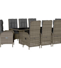9-tlg. Garten-Essgruppe mit Kissen Grau Poly Rattan