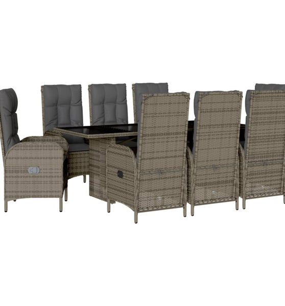 9-tlg. Garten-Essgruppe mit Kissen Grau Poly Rattan