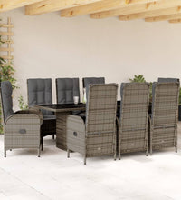 9-tlg. Garten-Essgruppe mit Kissen Grau Poly Rattan