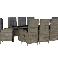 9-tlg. Garten-Essgruppe mit Kissen Grau Poly Rattan