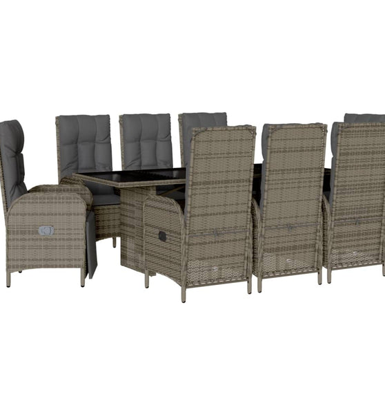 9-tlg. Garten-Essgruppe mit Kissen Grau Poly Rattan