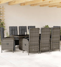 9-tlg. Garten-Essgruppe mit Kissen Grau Poly Rattan