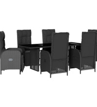7-tlg. Garten-Essgruppe mit Kissen Schwarz Poly Rattan