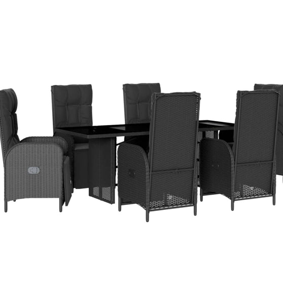 7-tlg. Garten-Essgruppe mit Kissen Schwarz Poly Rattan