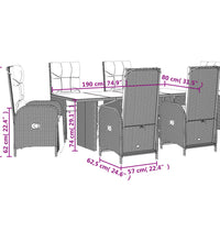 7-tlg. Garten-Essgruppe mit Kissen Schwarz Poly Rattan