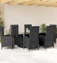 7-tlg. Garten-Essgruppe mit Kissen Schwarz Poly Rattan