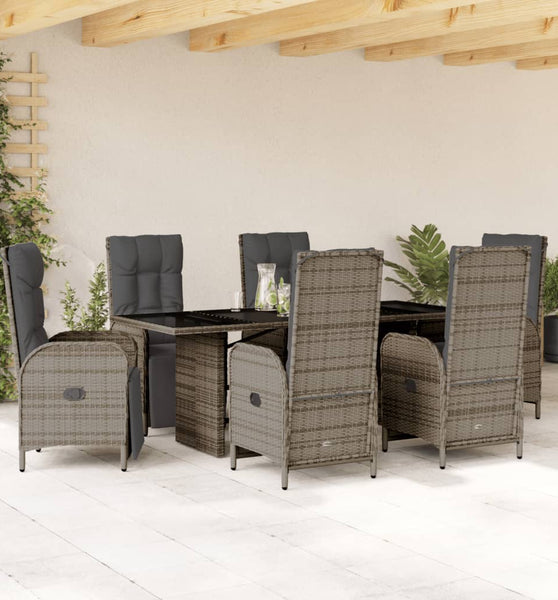 7-tlg. Garten-Essgruppe mit Kissen Grau Poly Rattan