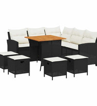 6tlg. Garten-Sofagarnitur mit Kissen L-Form Schwarz Poly Rattan