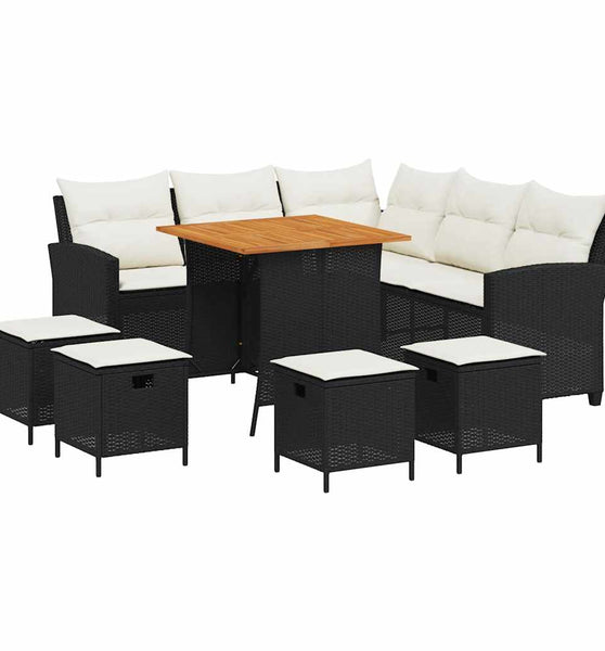6tlg. Garten-Sofagarnitur mit Kissen L-Form Schwarz Poly Rattan