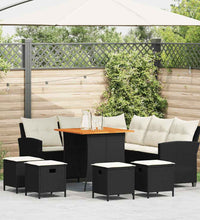 6tlg. Garten-Sofagarnitur mit Kissen L-Form Schwarz Poly Rattan