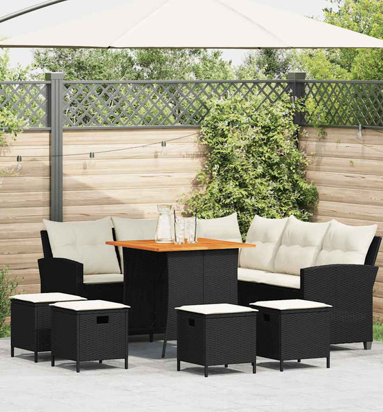 6tlg. Garten-Sofagarnitur mit Kissen L-Form Schwarz Poly Rattan