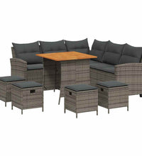 6-tlg. Garten-Sofagarnitur mit Kissen L-Form Grau Poly Rattan