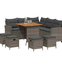 6-tlg. Garten-Sofagarnitur mit Kissen L-Form Grau Poly Rattan