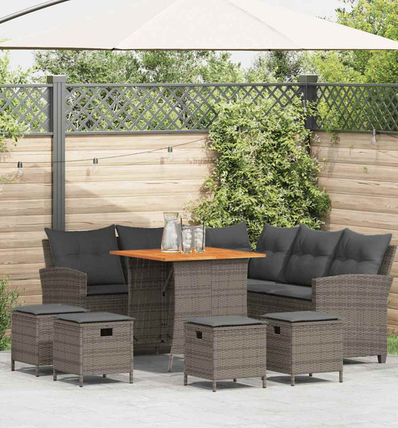 6-tlg. Garten-Sofagarnitur mit Kissen L-Form Grau Poly Rattan
