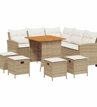 6-tlg. Garten-Sofagarnitur mit Kissen L-Form Beige Poly Rattan