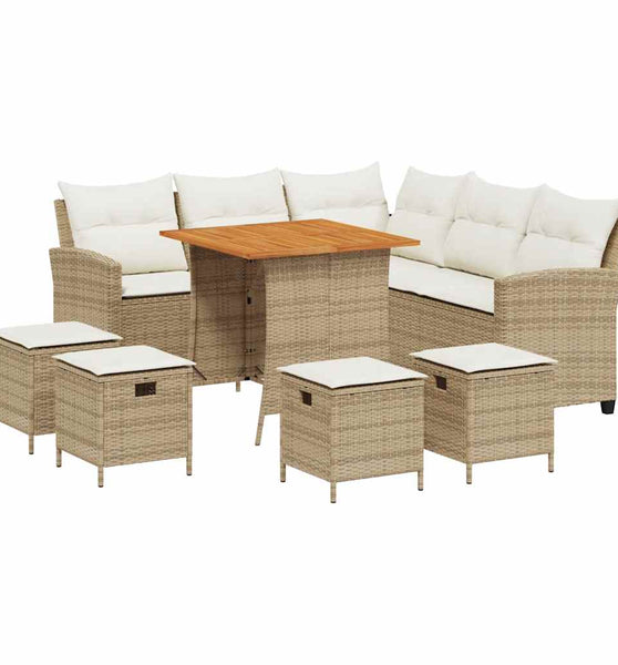 6-tlg. Garten-Sofagarnitur mit Kissen L-Form Beige Poly Rattan