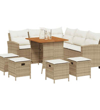 6-tlg. Garten-Sofagarnitur mit Kissen L-Form Beige Poly Rattan