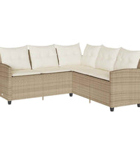 6-tlg. Garten-Sofagarnitur mit Kissen L-Form Beige Poly Rattan