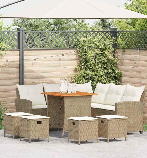 6-tlg. Garten-Sofagarnitur mit Kissen L-Form Beige Poly Rattan