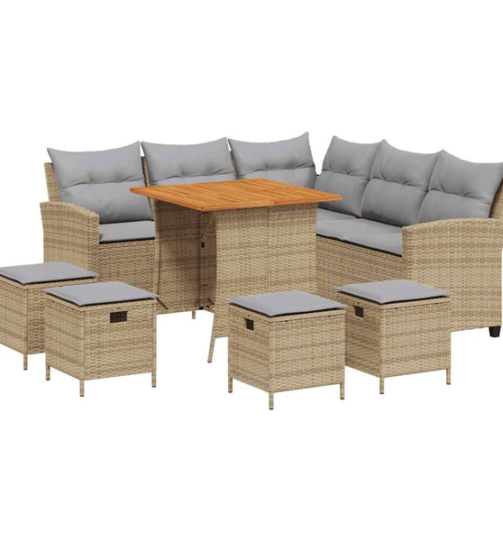 6-tlg. Garten-Sofagarnitur mit Kissen L-Form Beige Poly Rattan