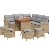 6-tlg. Garten-Sofagarnitur mit Kissen L-Form Beige Poly Rattan