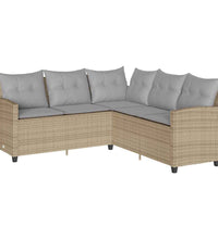 6-tlg. Garten-Sofagarnitur mit Kissen L-Form Beige Poly Rattan