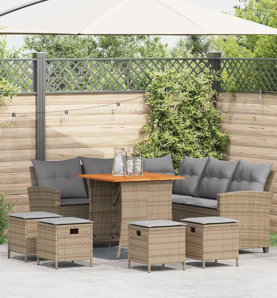 6-tlg. Garten-Sofagarnitur mit Kissen L-Form Beige Poly Rattan