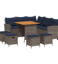6-tlg. Garten-Sofagarnitur mit Kissen L-Form Grau Poly Rattan