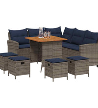 6-tlg. Garten-Sofagarnitur mit Kissen L-Form Grau Poly Rattan