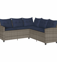 6-tlg. Garten-Sofagarnitur mit Kissen L-Form Grau Poly Rattan