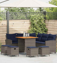 6-tlg. Garten-Sofagarnitur mit Kissen L-Form Grau Poly Rattan