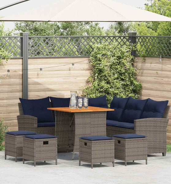 6-tlg. Garten-Sofagarnitur mit Kissen L-Form Grau Poly Rattan