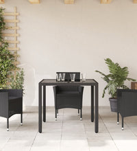 Gartentisch mit Glasplatte Schwarz 90x90x75 cm Poly Rattan