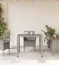 Gartentisch mit Glasplatte Grau 90x90x75 cm Poly Rattan