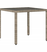 Gartentisch mit Glasplatte Grau 90x90x75 cm Poly Rattan