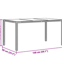 Gartentisch mit Glasplatte Schwarz 150x90x75 cm Poly Rattan