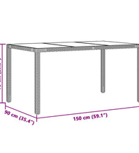 Gartentisch mit Glasplatte Grau 150x90x75 cm Poly Rattan