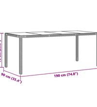 Gartentisch mit Glasplatte Schwarz 190x90x75 cm Poly Rattan