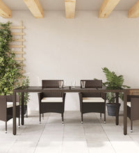 Gartentisch mit Glasplatte Braun 190x90x75 cm Poly Rattan