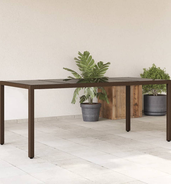 Gartentisch mit Glasplatte Braun 190x90x75 cm Poly Rattan