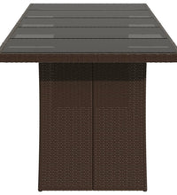 Gartentisch mit Glasplatte Braun 240x90x75 cm Poly Rattan