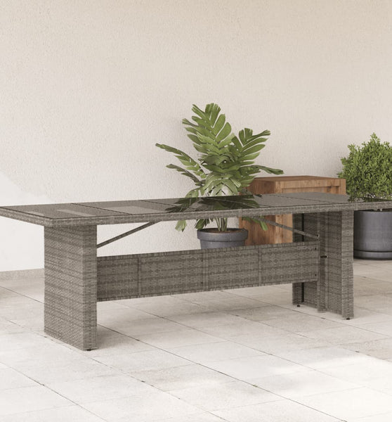 Gartentisch mit Glasplatte Grau 240x90x75 cm Poly Rattan