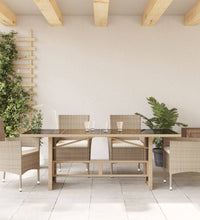 Gartentisch mit Glasplatte Beige 190x80x75 cm Poly Rattan