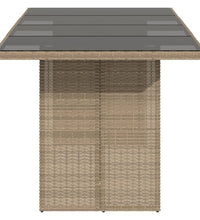 Gartentisch mit Glasplatte Beige 190x80x75 cm Poly Rattan