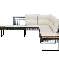 Gartensofa in L-Form mit Kissen Schwarz Poly Rattan und Akazie