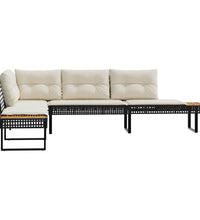 Gartensofa in L-Form mit Kissen Schwarz Poly Rattan und Akazie