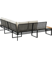 Gartensofa in L-Form mit Kissen Schwarz Poly Rattan und Akazie