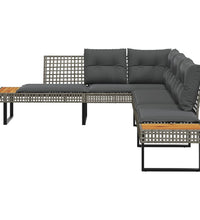 Gartensofa in L-Form mit Kissen Grau Poly Rattan und Akazie