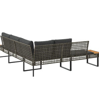 Gartensofa in L-Form mit Kissen Grau Poly Rattan und Akazie